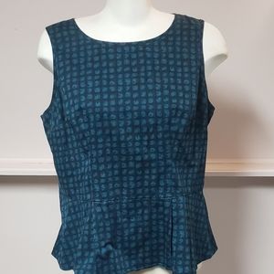 Smart Set peplum sleeveless shirt, size Large, Turquoise and navy blue